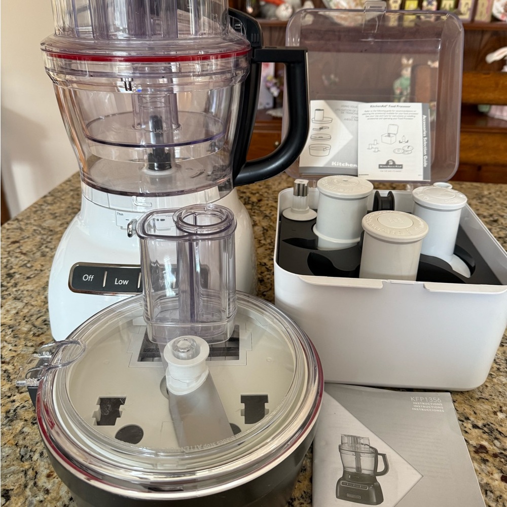 KitchenAid White Food Processor- Clear Bowls and Attachment Set- new never used